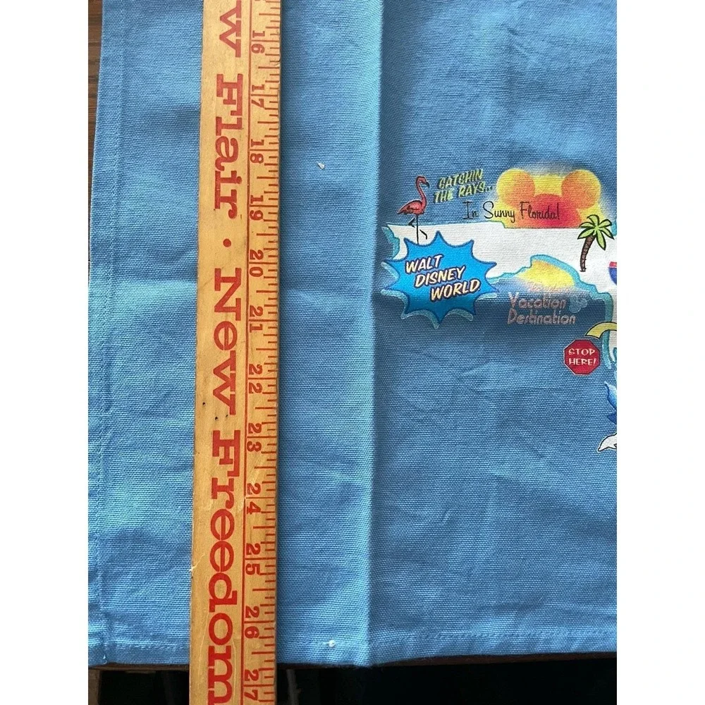 Disney World Souvenir Terry Cloth Towel Printed 1990s Blue Florida 26.5 X 17